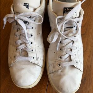 adidas White Leather Sneakers with Blue Heel Tab